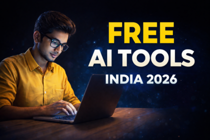 How to use AI tools for free in India 2026 with laptop and AI technology concept
