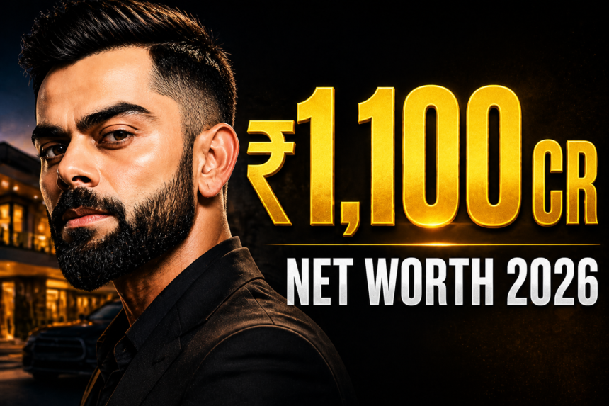 Virat Kohli net worth 2026 image showing ₹1100 crore income and earnings breakdown