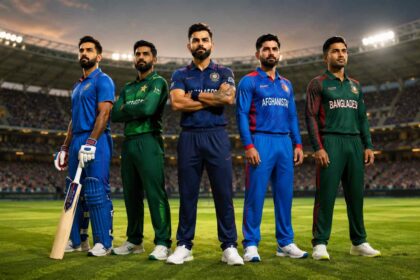 Top highest paid Asian cricketers in 2026 standing in a cricket stadium representing player earnings, IPL contracts, sponsorships, and cricket wealth