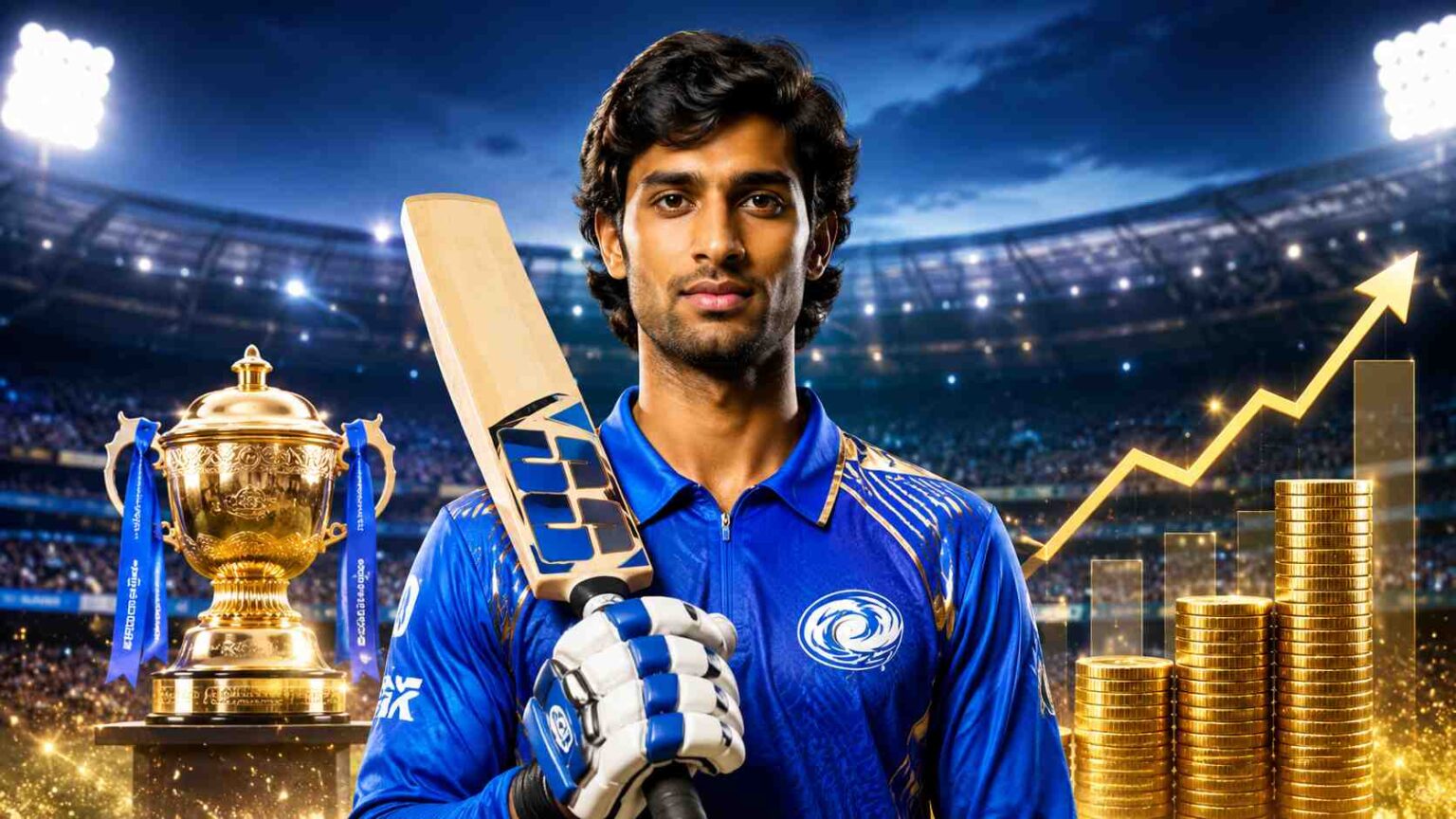 Tilak Varma net worth 2026 showing IPL salary, Mumbai Indians career earnings, cricket achievements and financial growth
